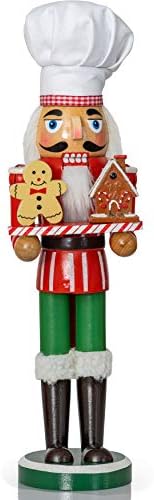 Ornatividade Chef de Nutcacker de Natal - Chef de madeira Chapéu de noz com gengibre e decoração de férias em casa