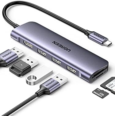 UGREEN USB C Hub, hub 6-em-1 USB-C com 4K HDMI, 3 portas USB 3.0, leitor de cartão SD/TF, DONGLE USB C Compatível