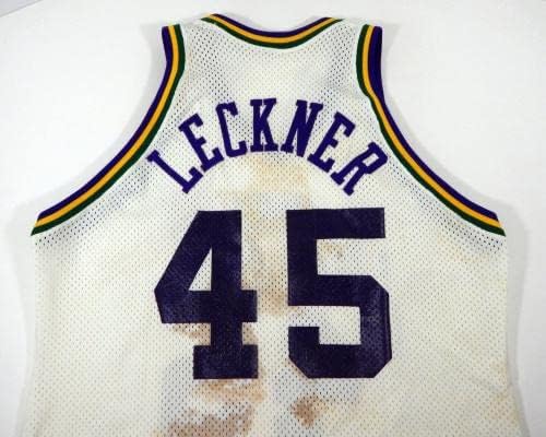 1988-89 Utah Jazz Eric Leckner 45 Game usou o ano de estreia de Jersey White DP07989 - jogo da NBA usado