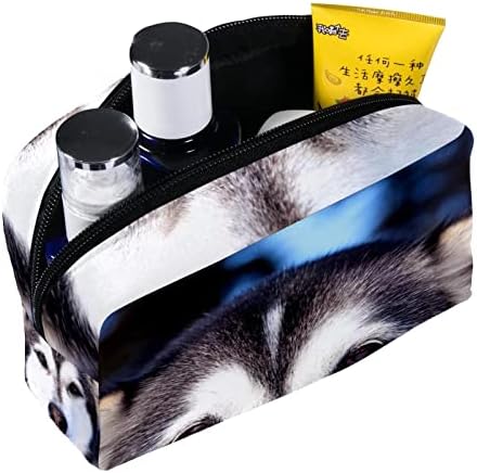 Saco de maquiagem pequeno, organizador cosmético da bolsa com zíper para mulheres e meninas, adorável animal husky