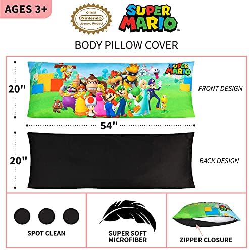Franco Kids Bedding Super Microfiber com zíper para o travesseiro de travesseiro, 54 em x 20 pol., Super Mario