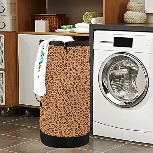 Saco de lavanderia com estampa de leopardo com alças de ombro de lavanderia Backpack Saco de tração Fechamento de empurramento