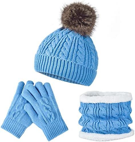 Luvas de chapéu infantil Lenço de cachecol para meninos meninos de 1 a 12 anos de inverno lã quente forrada