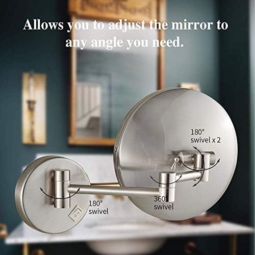 Lianxiao - espelho de vaidade, espelho redondo, montado na parede 180 ° ideal para aplicar maquiagem, vestindo contatos