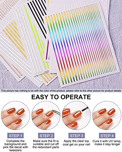 7 lençóis fita de listras de unhas linhas metálicas Tipa francesa Manicure Faixa adesiva Design de folhas holográficas Decalques
