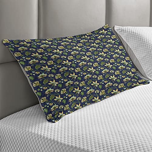Capa de travesseira acolchoada jacobiana lunarável, triângulos com caules de padrão floral folhas da natureza caprichosa,