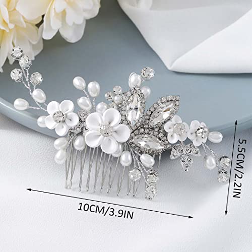 Easedaily Flower Bride Hair Hair Comb Silver Crystal Bridal Hair Pedra Acessórios de cabelo para mulheres e dama de honra