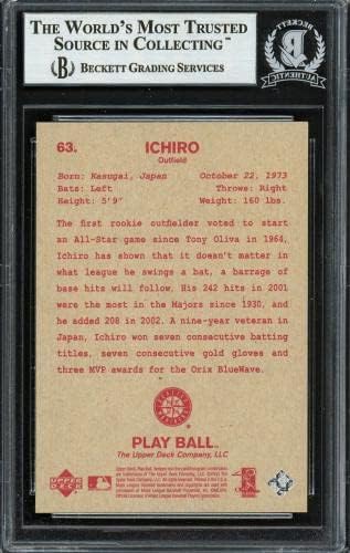 Ichiro Suzuki autografou 2003 Uping Deck Play Ball Card 63 Seattle Mariners Beckett Bas Stock 191262 - Baseball cortou cartões autografados