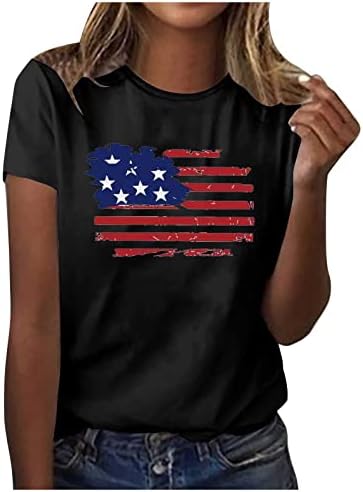 LCEPCY 4 de julho Casual American Flag Star Stripe Short Slave Crewneck Camisetas patrióticas