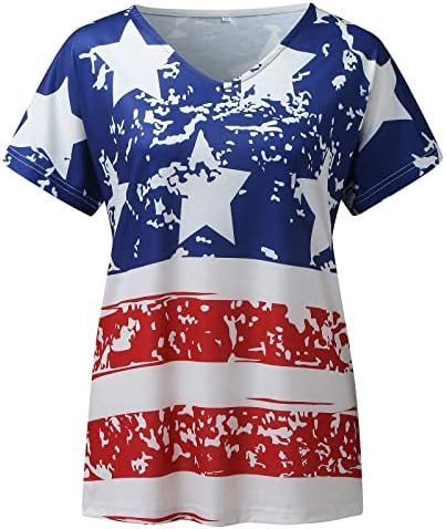 Grandes mulheres camisetas femininas estrelas camisa vil de pescoço de pescoço moda de manga curta Top Independence Day Shirt