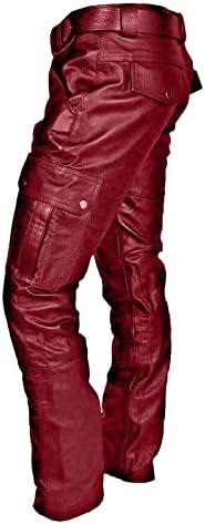 Calças de couro falso masculino calça de hip hop de moda de moda casual motoqueado de steampunk long steampunk