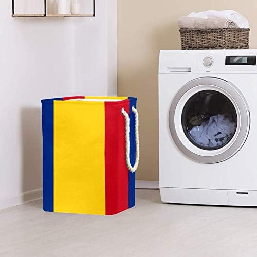 Bandeira inadequada da Romênia grande cesto de armazenamento de cesto de lavanderia para quarto para quarto berçário