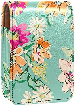 Black Summer Floral Flor Batom Case With Mirror for Purse Portable Case Holder Organization