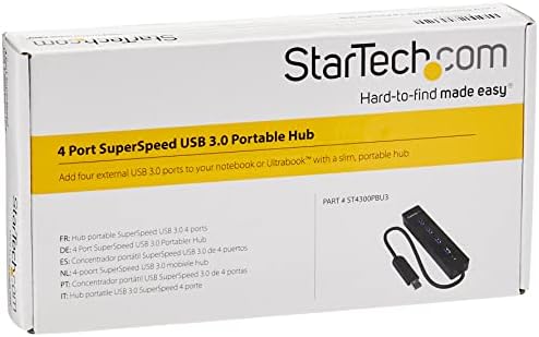 Startech.com 4 porta USB 3.0 Hub com cabo embutido - Laptop Superspeed Hub - Splitter USB portátil - Mini USB Hub, Black