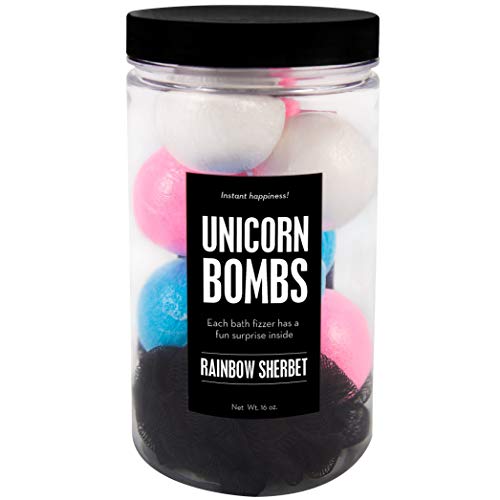 Da bomba unicorn Bath Bombs Jar, 16oz, 8 minis com bucha