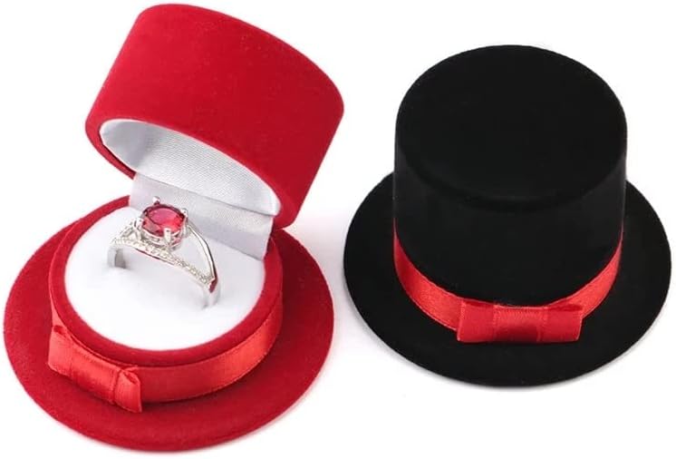 Liruxun Red Black Tip Hat Hat Box Caixa de jóias de veludo Coloque caixa de colar caixa de recipiente de recipiente de recipiente