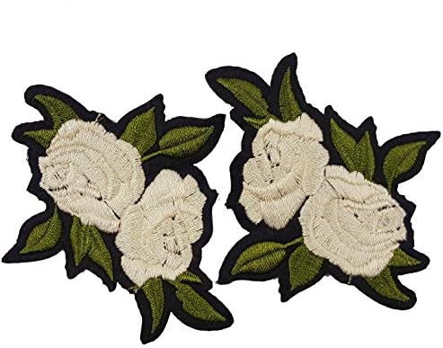 Ferro em Flores Brancas Bordadas Rosas Patches Apliques 3 PCs