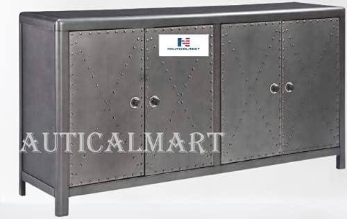 Armário de sotaque de 4 portas de Aviador NAUTICALMART - acabamento de metal antigo - puxadores de porta de metal preto
