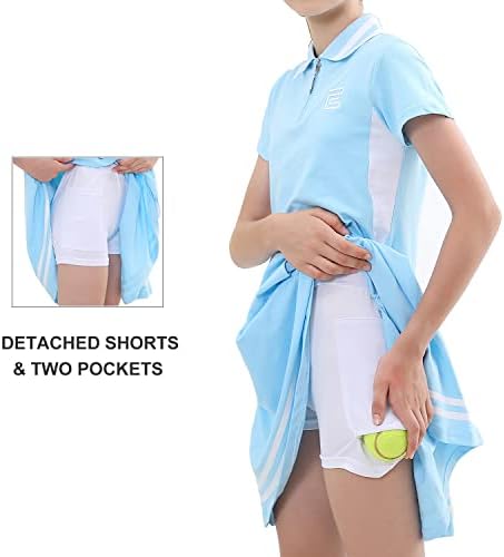Roupas de tênis de tênis exarus roupas de golfe de manga curta vestidos de zíper esportivo com shorts bolsos
