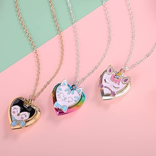 Colar de colar de medalhas do coração Pinksheep para meninas garotas meninos foto segredo dentro de armazenamento colar vintage
