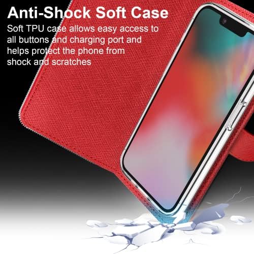Just4you iPhone 14 Caixa de carteira com zíper com suporte de cartão de proteção de couro de proteção de couro fúlpice capa
