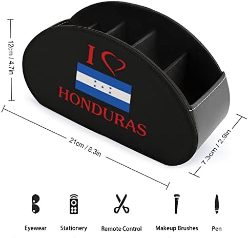 I Love Honduras Flag Remote Control Holder/Caddy/Box/Bandey com 5 Compartamentos PU Organizador de couro com padrão impresso fofo