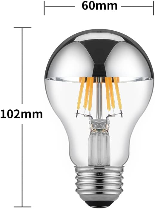 Lâmpadas de shacheng sliver liderar lâmpadas A19 6W E26 Base 2700k Meio espelhou lâmpadas cromadas para vaidade do banheiro