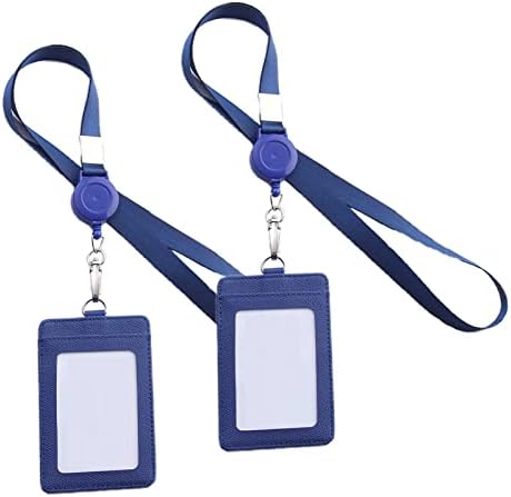 Portadores de crachás de ID de couro com alça de colorido retrátil, slots de 2 cartas para ID de trabalho, ID da escola,
