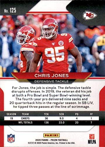 2020 Panini Prizm 125 Chris Jones Jones Kansas City Chefes NFL Cartão de negociação de futebol