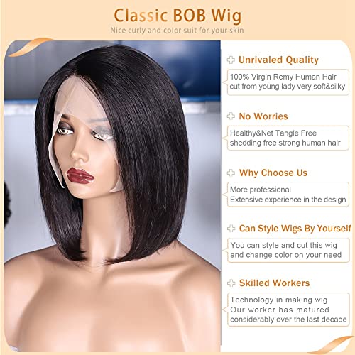 Cabelo curto da peruca Bob Human 13x5 Perucas dianteiras de renda T Parte perucas de bob preto curtas para mulheres negras,