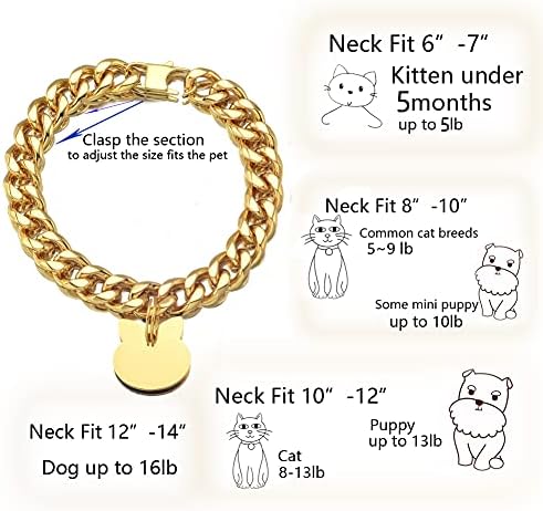 18k Gold Gat Dog Collar Kitten Puppy Stainless Steel Kitten Charker Creb Chew Provo Cuban Link Chain Com Bell Gold e Tag de