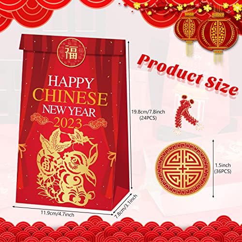24 PCs Happy 2023 Festas de Ano Novo Chinês Lunar Ano Novo Bolsas de Presentes Festival Primavera Tratar Goodie Candy