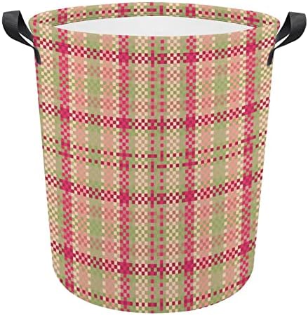 Cesto de roupa cesto de lavanderia búfalo cor rosa xadrez e cesto de lavanderia dobrável com alças estendidas para lavar lixo para