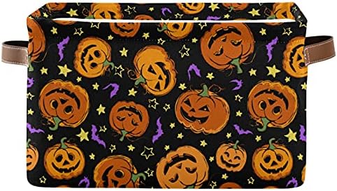 XIGUA Happy Halloween Scary Pumpkin dobrável Lixeira, Cubo de cesta de armazenamento de tecido robusto dobrável w/alças, caixa