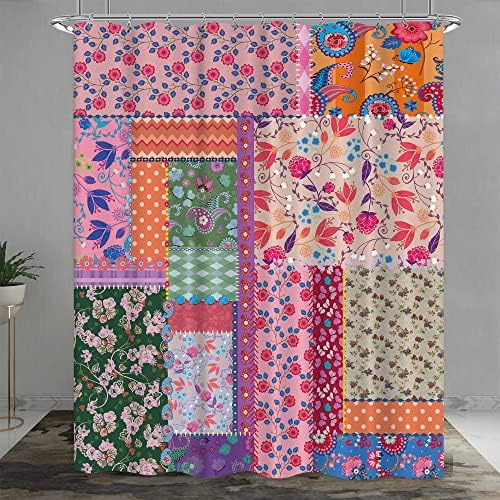 LAIFZERE retalhos de retalhos boho cortina de chuveiro floral cortina de chuveiro de flor rústico para banheiro conjunto de fazenda