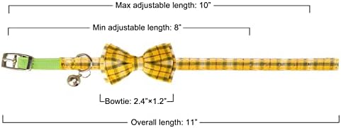 Segurança do colar do gato gyapet com cinta elástica Bell Bowtie Ajustável Puppy Kitten Plaid Camo Belt [xadrez] Amarelo