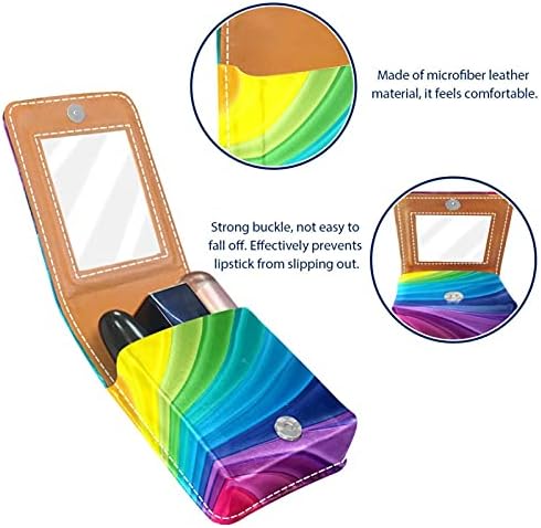 Mini estojo de batom com espelho para bolsa, Rainbow Colors Organização de caixa portátil