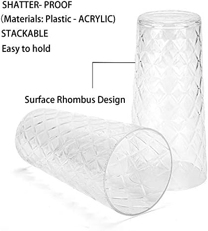 Conjuntos de bebidas mistas de KX-Ware, copos de acrílico de 21 onças com design de plástico com design de Rhombus, conjunto de 6 claros