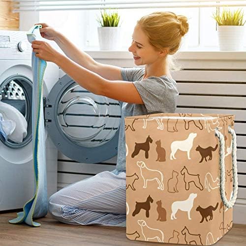 DJROW Tester para o quarto Funny Cat and Dog Silhuettes de lavanderia dobrável com alças Roupas dobráveis ​​e cestas de armazenamento