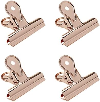 Bisbai 4pcs Rose Gold Metal Bulldog Clipes de liga de zinco Long Tail Hinge Clip 65mm/2,56 para escritório corporativo em casa