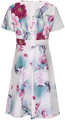 Vestido casual para mulheres 2023 verão boêmio quadrado floral pescoço curto manga curta Flowy A Line Midi Dress