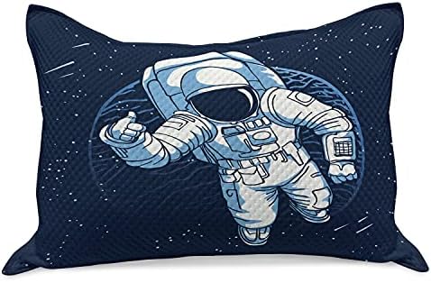 Astronauta Astronauta de Ambesonne Cobertão de travesseiros, design de desenhos animados de um espaçador no espaço sideral estrelado,