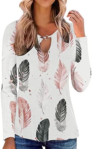 Tops de manga longa feminina Hollow ou pescoço de peças florais camisetas de estampa floral cair túnicas de blusa fluida casual