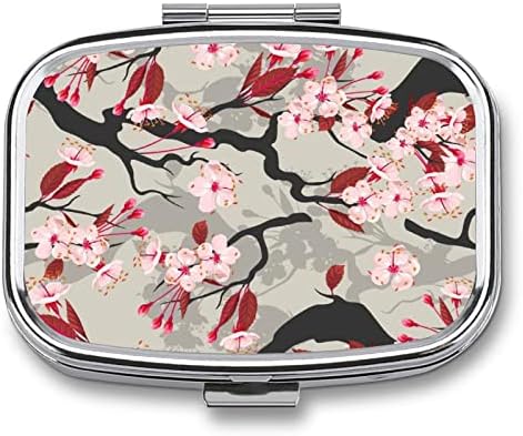 Caixa de pílula Flores de cereja Flores de pêssego Blossom em forma de quadrado Caixa de comprimido portátil Pillbox Vitamin