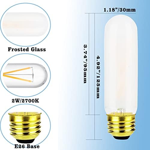 Lâmpada LED regulável do Yaoten T10, lâmpada de LED fosca, 2W igual a 25 watts, 2700k Bulbo Edison Tubular Branco A