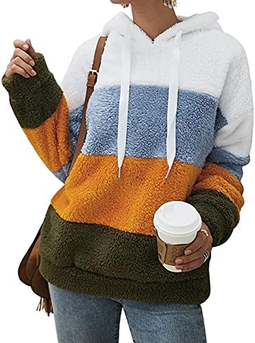 Qxdldht mulheres soltas zip reversível lã de manga comprida colorida bloqueio de camisa de moletom casaco quente