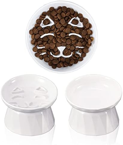 Tigelas de gato de alimentador lento de cerâmica frewinky, alimentador lento de alimentos secos/molhados e tigela de água
