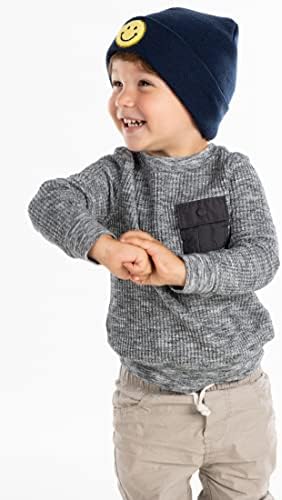 Funky Junque Kids Beanie Toddler Classic Knit Warm Soft Winter Hat com patch de camurça
