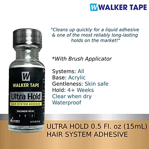 Ultra Hold Hold Hair System Adesivo 0,5oz e C22 Removedor de cola de peruca solvente 4oz com escova branca e pacote de clipes de cabelo