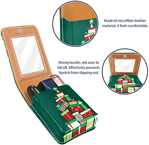 Presente Christmas Tree Lip Gloss Solter Batom Case de maquiagem portátil Bolsa de viagem Caixa de batom de batom com espelho